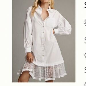 Anthropologie Maeve Lace Hem Shirt white Dress M